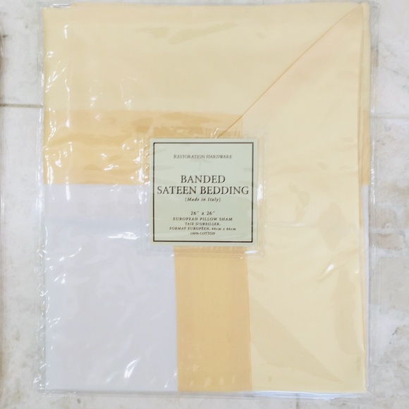 RH Euro Pillow Sham Banded Sateen Yellow White NWT - Picture 2 of 2